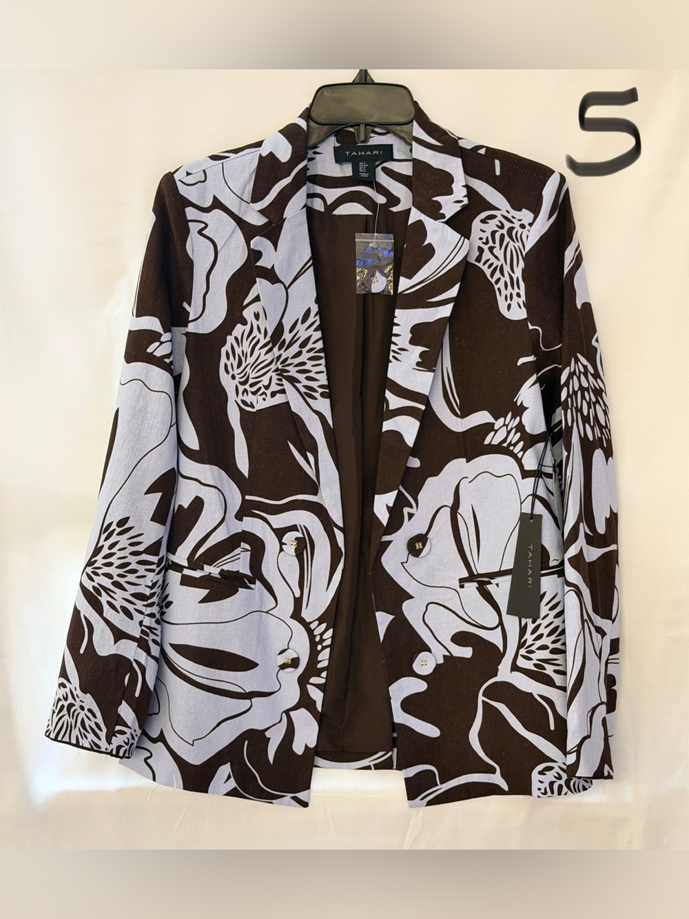 Tahari Brown and White Floral Blazer